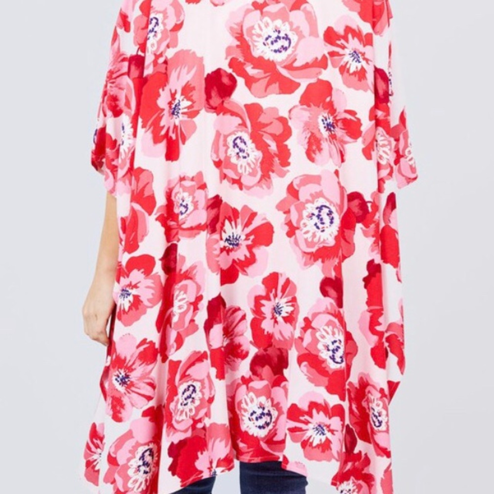 Red Floral Print Kimono - Picture 3 of 4